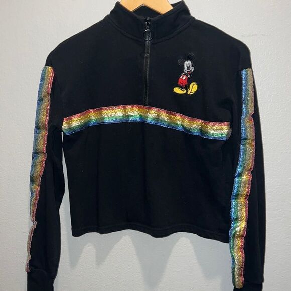 Disney Tops - Black & Rainbow Mickey Mouse Jacket, Quarter zip, size extra small, crop